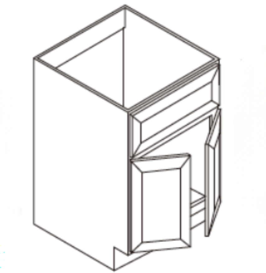 3D wireframe of a cabinet with an open door.
